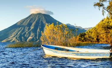 Guatemala Tour: San Pedro Volcano (Volcan San Pedro) across Lake Atitlan (Lago de Atitlan) in Guatemalan highlands