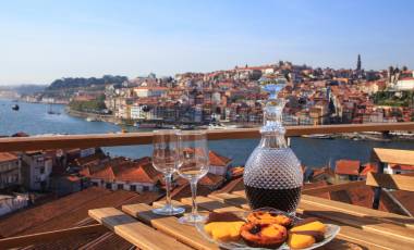 Table with view a wonderful view over the river in Porto, Portugal.