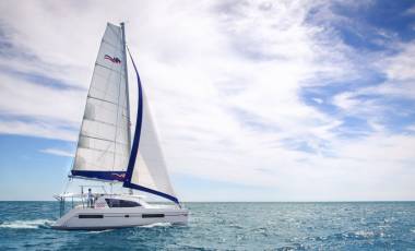 Moorings 4000 catamaran under sail