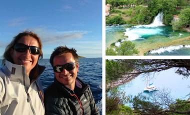 Dee Caffari & Partner, waterfall, catamaran