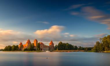 Old castle in sunset time. Trakai, Lithuania, Eastern Europe.
