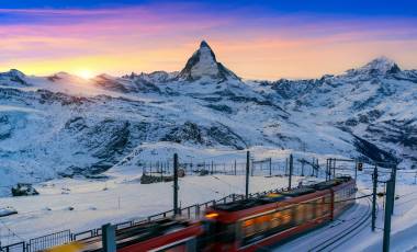 Matterhorn and swiss alps in Zermatt, Switzerland. Matterhorn at sunset.