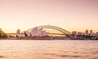 Downtown Sydney skyline in Australia at twilight