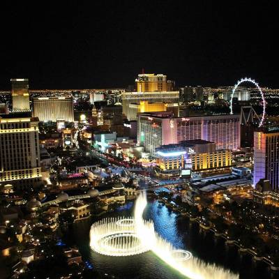 a lit up city at night
