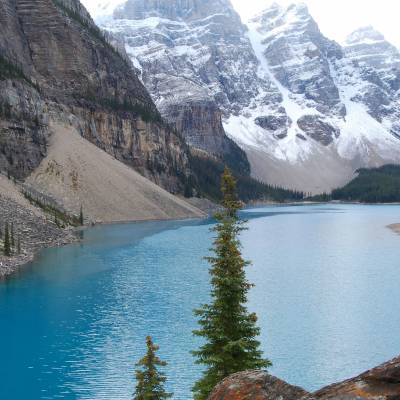 a lake with a mountain in the background