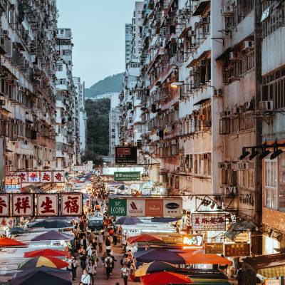 a close up of a busy city street