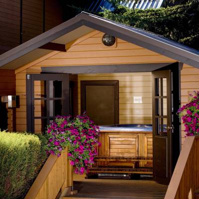 a christmas tree in front of a building