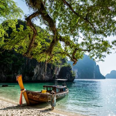 a small boat in a body of water