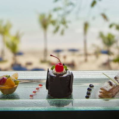 a piece of cake sitting on top of a picnic table