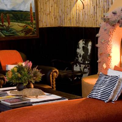 a fire place sitting in a living room