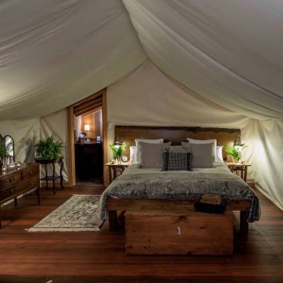 En suite tent interior at Clayoquot Wilderness Resort