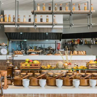 a bunch of food sitting on a counter
