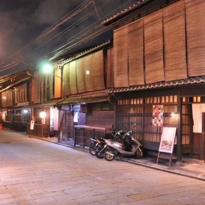 a store front at night