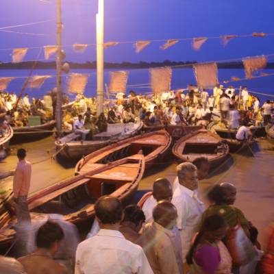 Boats on the sacred Ganges river