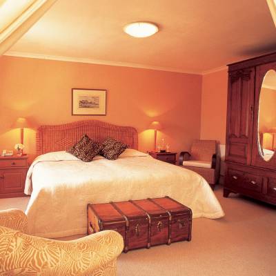 a bedroom with a large bed in a hotel room