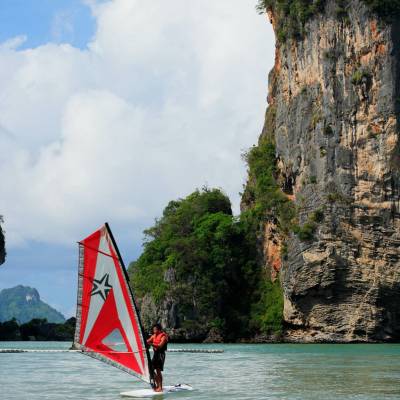 a small boat in a large body of water