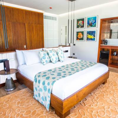 a bedroom with a bed in a room