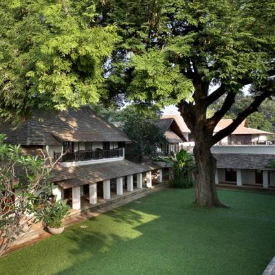 an empty park bench next to a tree