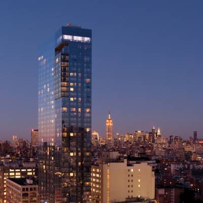 a tall building in a city