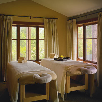 a bedroom with a large window