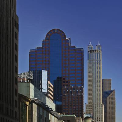 a tall building in a city
