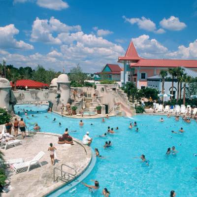 a group of people in a pool