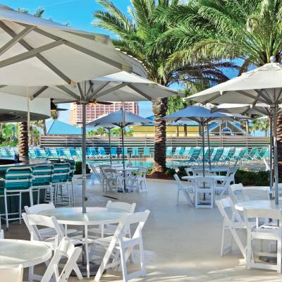 a group of lawn chairs sitting on top of a table