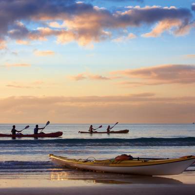 a group of people on a beach