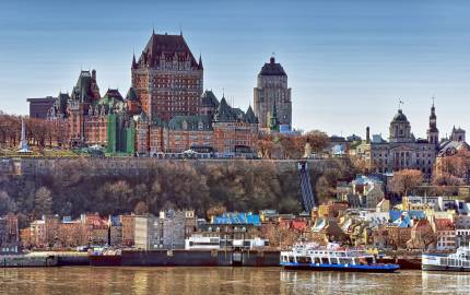 A waterbody in front of Chateau Frontenac in Quebec city