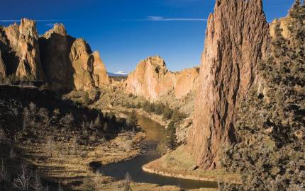 a canyon with Smith Rock State Park in the background