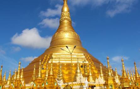the tower of the city with Shwedagon Pagoda in the background