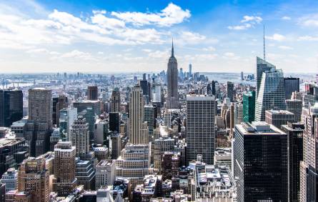 a view of a city with tall buildings in the background