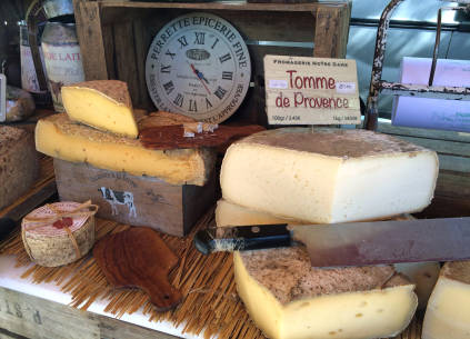 Cheese stall, food market, rural Provence