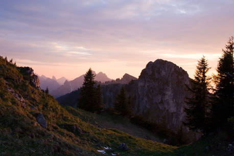 Alpine landscape at dusk
