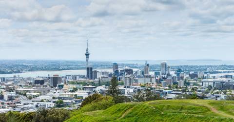 Byudsigt over Auckland, Nordøen, New Zealand fra Mount Eden