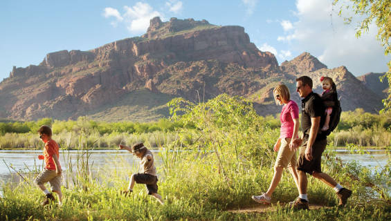 Family on holiday in the Grand Canyon