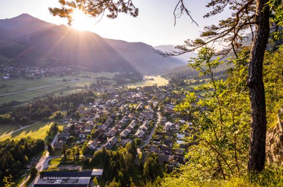 Sunny morning above Mojstrana in Julian Alps