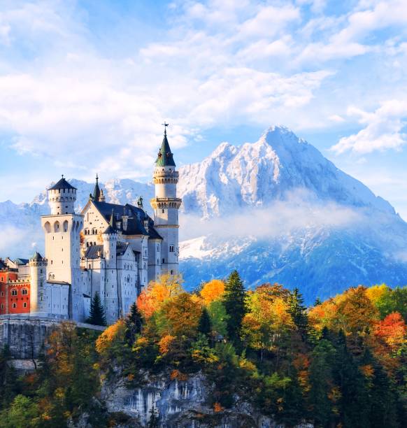 Beautiful view of Neuschwanstein castle in the Bavarian Alps, Germany.
