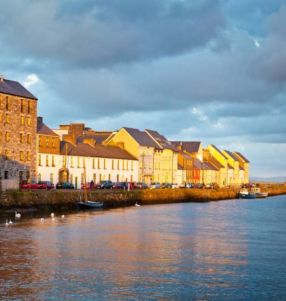 Late Evening Sunlight on colourfull houses.Galway City, Ireland.