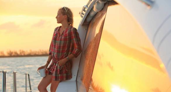 Woman Enjoying Sunset on Yacht BVI