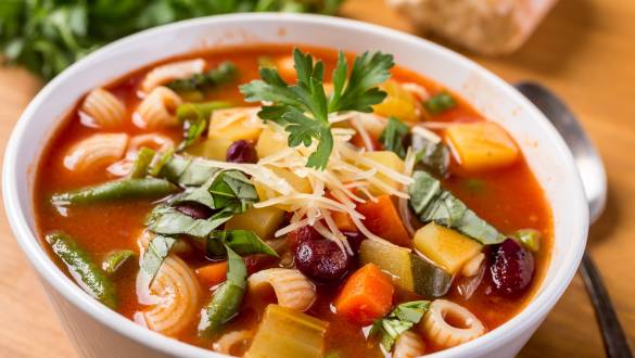 Enchanting Travels Italy Tours Bowl of Minestrone Soup with Pasta, Beans and Vegetables