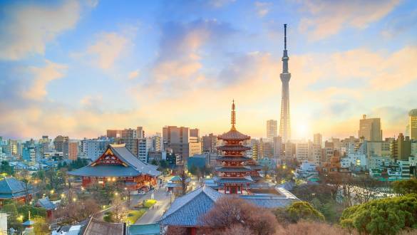 Sensoji Temple against the Tokyo skyline