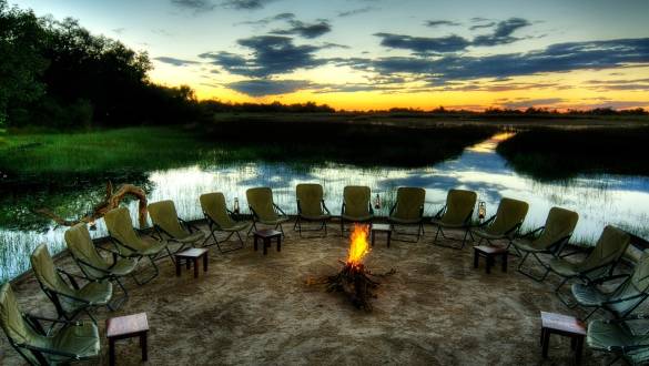 Campfire at Kanana Camp in Okavango Delta, Botswana
