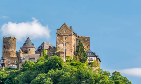 Schonburg Castle at Rhine Valley (Rhine Gorge) near Oberwesel, Germany, Europe