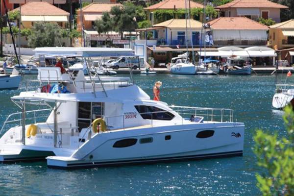 Power catamaran sailing Corfu