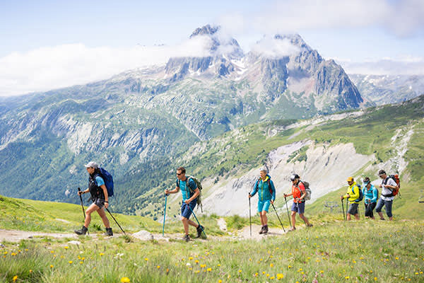 Group walking by Mont-Blanc