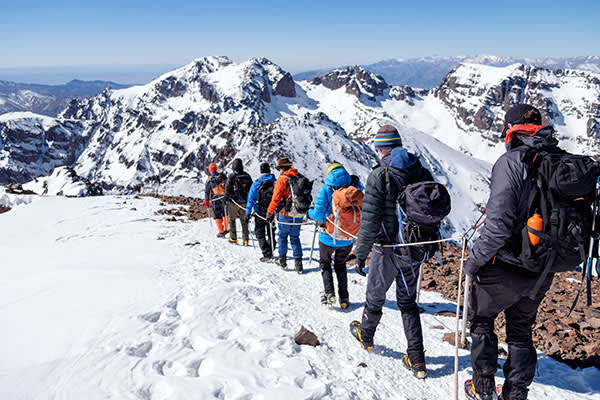 Group walking in Morocco