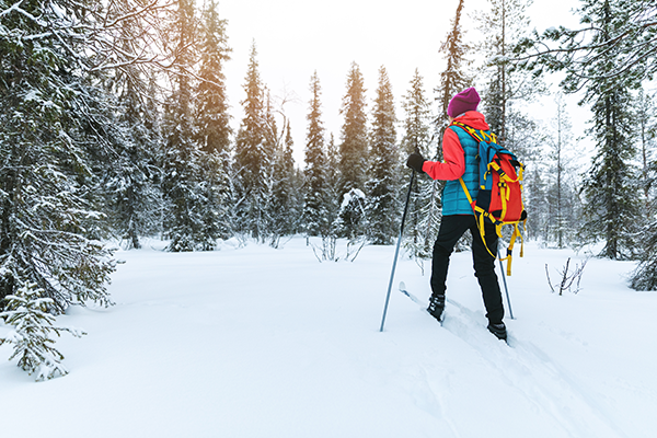 Cross-country skiing  around Akaslompolo in Finland