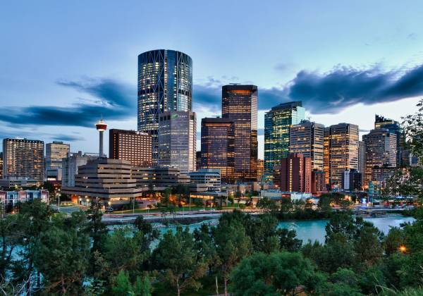 a view of a city with tall buildings in the background