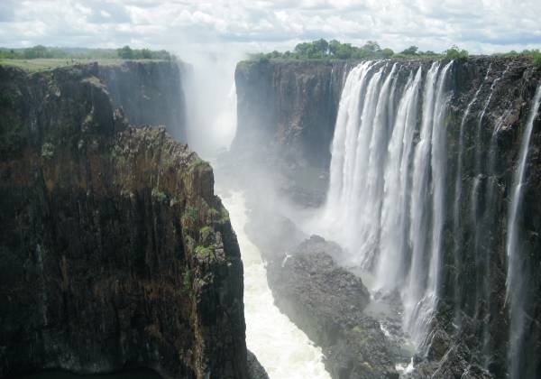 Victoria Falls with a mountain in the background
